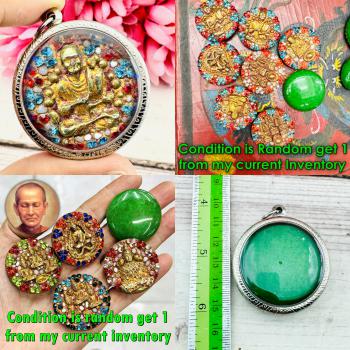 Antique Green Stone Jade Wealth Somdej Toh WatRaKang Immortal Thai Amulet #18216