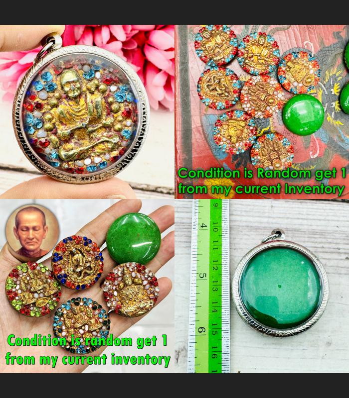 Antique Green Stone Jade Wealth Somdej Toh WatRaKang Immortal Thai Amulet #18216