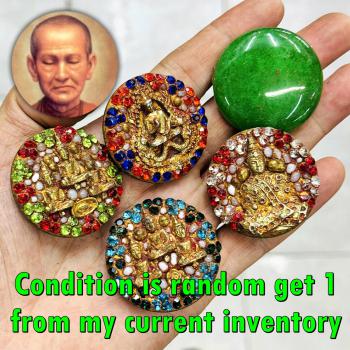 Antique Green Stone Jade Wealth Somdej Toh WatRaKang Immortal Thai Amulet #18216