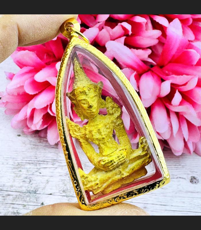 Leklai SuWanRaCha Yellow Gold Buddha Armor Bowl Lucky Fortune Thai Amulet #18224