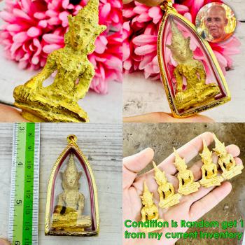 Leklai SuWanRaCha Yellow Gold Buddha Armor Change Fortune Rich Thai Amulet 18225