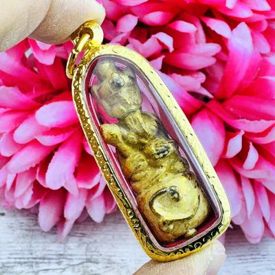 Lersri Hermit Magic Master Rich Leklai SuWanRaCha Yellow Gold Thai Amulet #18232