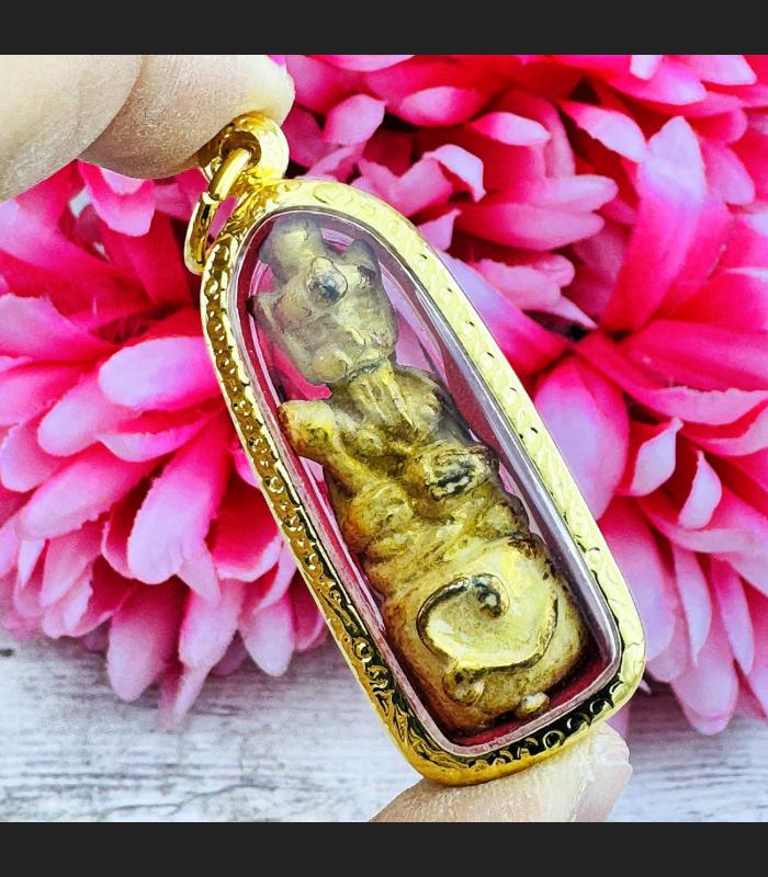 Lersri Hermit Magic Master Rich Leklai SuWanRaCha Yellow Gold Thai Amulet #18232