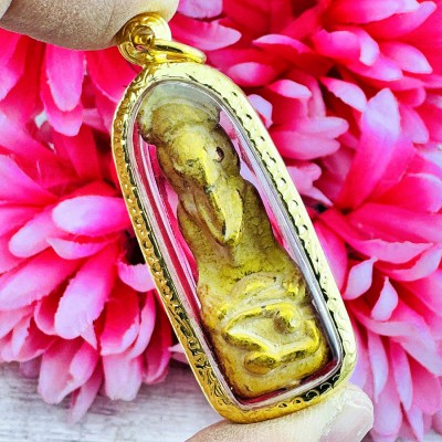 Elephant Ganesha Gambling Money Leklai SuWanRaCha Yellow Gold Thai Amulet #18234