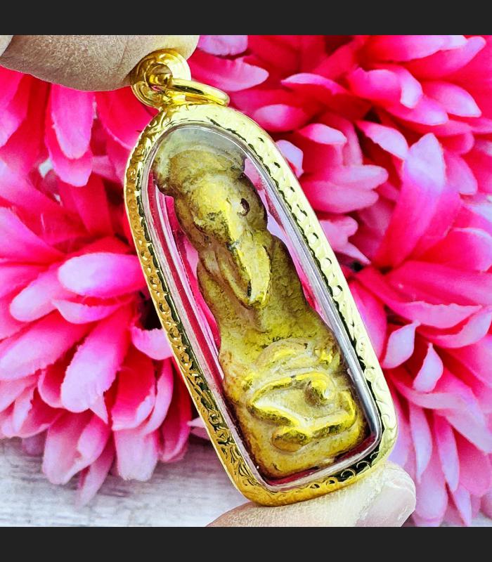 Elephant Ganesha Gambling Money Leklai SuWanRaCha Yellow Gold Thai Amulet #18234