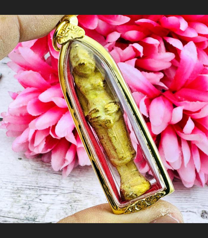 Sankajai Standing Buddha Wealth Leklai SuWanRaCha Yellow Gold Thai Amulet 18237