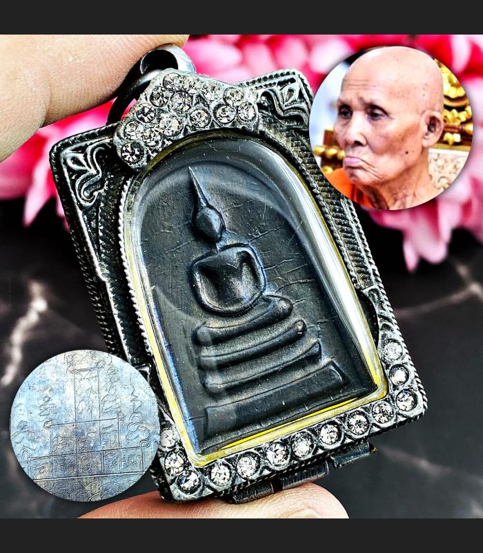 Leklai Kotipe Black Mekaphat Somdej Silver Casing Yantra Huan Thai Amulet #18271