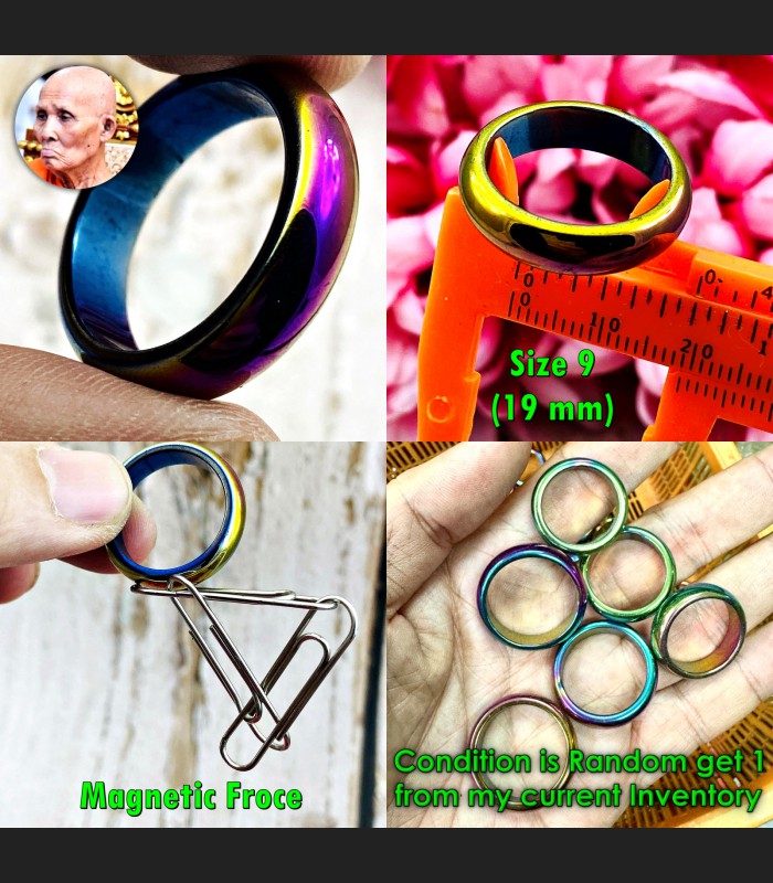 Leklai Rainbow Mekaphat Magic Magnetic Ring Rich Immortal Huan Thai Amulet 18273