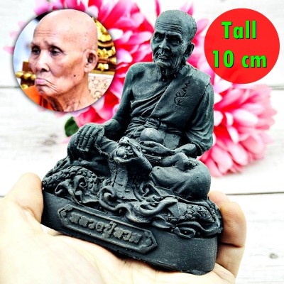Large Bucha Statue Black Leklai Nampee Monk Tuad Immortal Huan Thai Amulet 18274