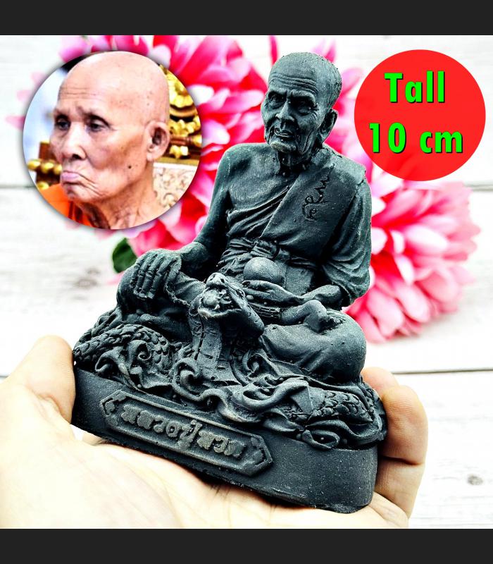 Large Bucha Statue Black Leklai Nampee Monk Tuad Immortal Huan Thai Amulet 18274