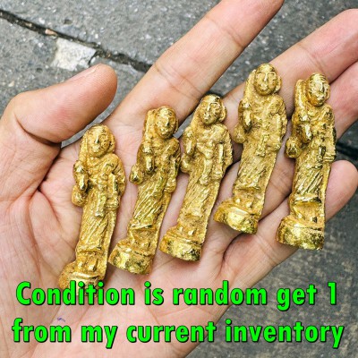 Leklai SuWanRaCha Walking Sivali Wealth Immortal Yellow Gold Thai Amulet #18282