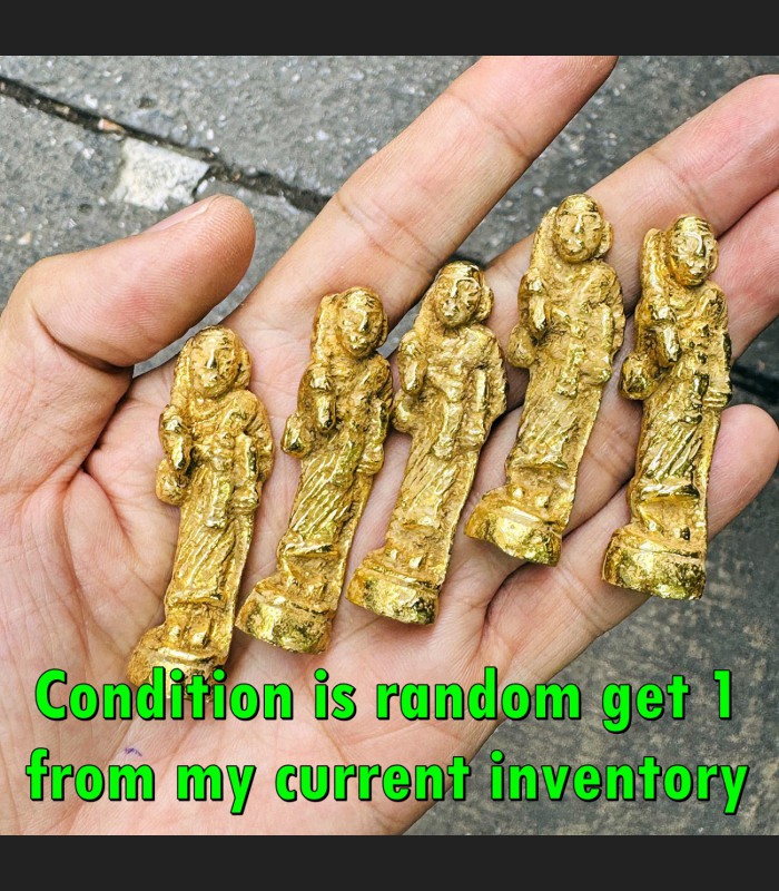 Leklai SuWanRaCha Walking Sivali Wealth Immortal Yellow Gold Thai Amulet #18282