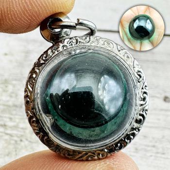Naga Eye Leklai Magic Lucky Protection Wealth Stone Ball Green Thai Amulet 18287