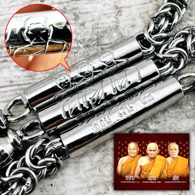 Necklace Stainless Yantra Wealth Milti Hook Trio 3monk Money Thai Amulet #18317