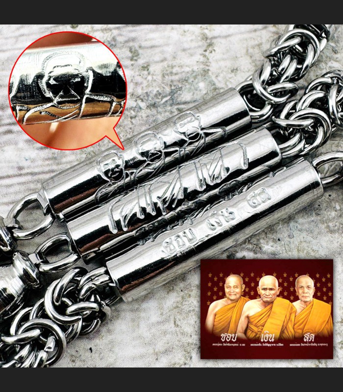 Necklace Stainless Yantra Wealth Milti Hook Trio 3monk Money Thai Amulet #18317