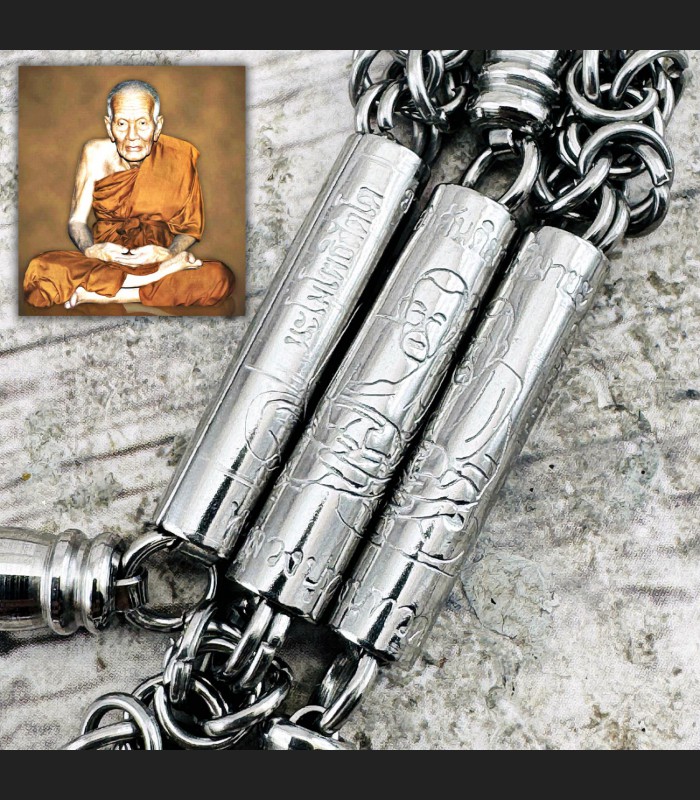 Yantra Necklace Stainless Chain Multi Hook Protection Lp Tuad Thai Amulet #18318