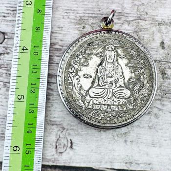 Vintage Large Medal Guanyin Goddess Mercy Peaceful Lucky Coin Yhan Pendant 18321
