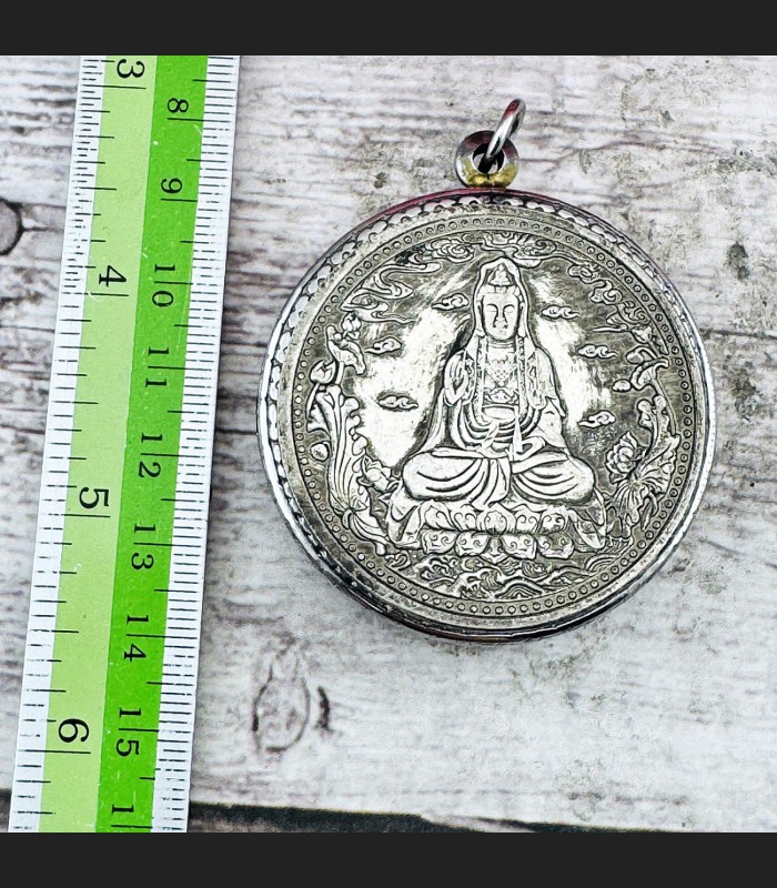 Vintage Large Medal Guanyin Goddess Mercy Peaceful Lucky Coin Yhan Pendant 18321