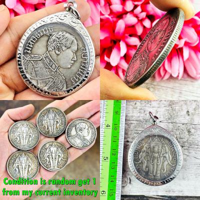 Vintage Coin Siam Medal 3head Elephant King Rama Xi Lucky Thailand Amulet #18322