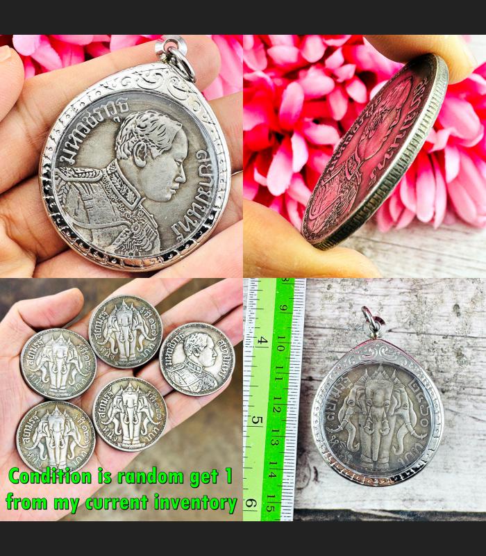 Vintage Coin Siam Medal 3head Elephant King Rama Xi Lucky Thailand Amulet #18322