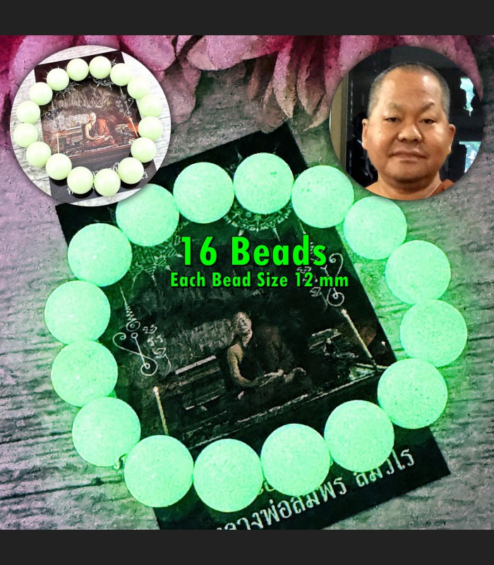 Bracelet Leklai Green Glow Stone Immortal Money Wealth Somporn Thai Amulet 18326