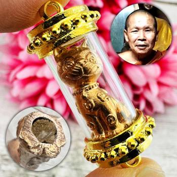 Gambling Win Lucky Wealth Money Rich Magic Cat Kitten Lp Ruam Thai Amulet #18339