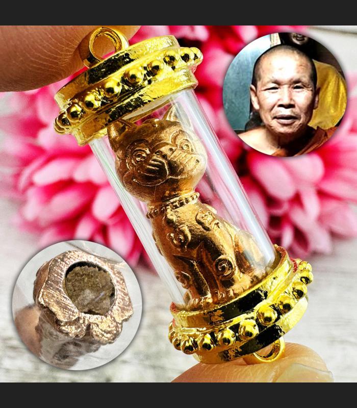 Gambling Win Lucky Wealth Money Rich Magic Cat Kitten Lp Ruam Thai Amulet #18339
