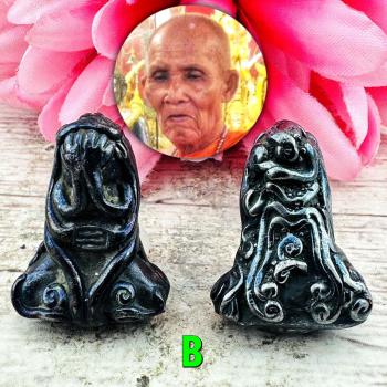 Leklai Kotipe Black Mekaphat 8hand Yant Pidta Closed Eye Magic Thai Amulet 18348