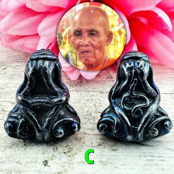 Leklai Kotipe Black Mekaphat 2side 12Hand Yant Pidta Close Eye Thai Amulet 18349