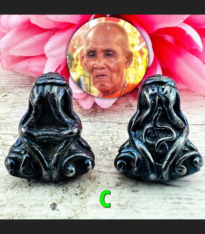 Leklai Kotipe Black Mekaphat 2side 12Hand Yant Pidta Close Eye Thai Amulet 18349