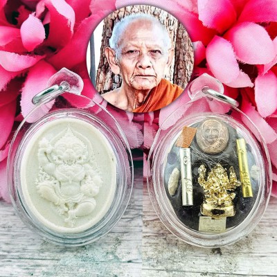 Hanuman Monkey Elephant Ganesha Success Horn Carve Hong Be2556 Thai Amulet 18351