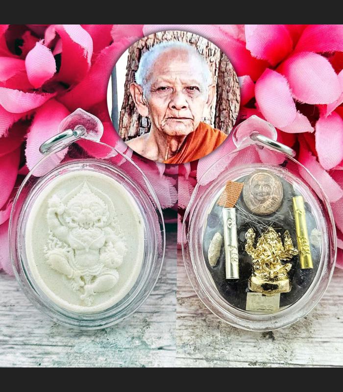 Hanuman Monkey Elephant Ganesha Success Horn Carve Hong Be2556 Thai Amulet 18351