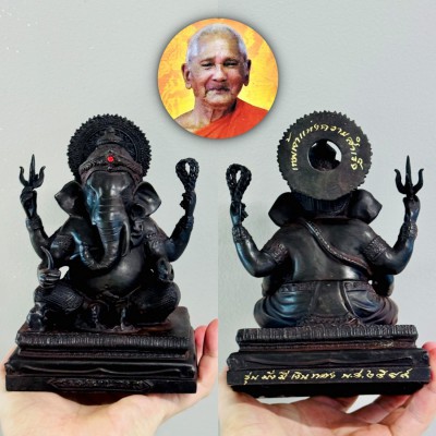 Hindu God Statue Pikanet Ganesha Elephant Success 4Hand Lp Key Thai Amulet 18370
