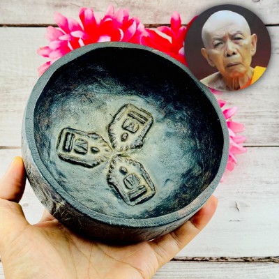 Old 3in1 Holy Water Bowl Khunpaen Plai Guman Tim Wat Lahanrai Thai Amulet #18376