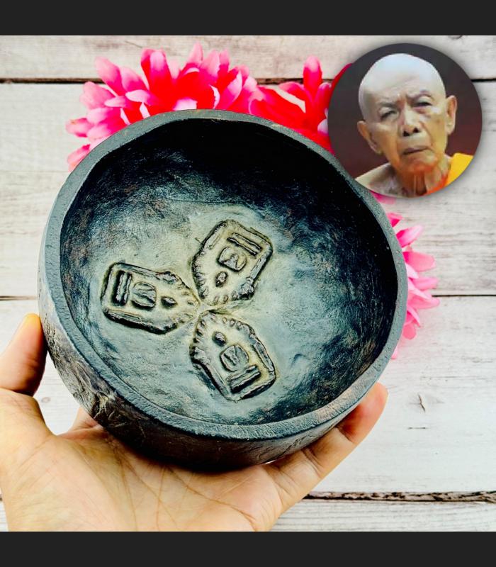 Old 3in1 Holy Water Bowl Khunpaen Plai Guman Tim Wat Lahanrai Thai Amulet #18376