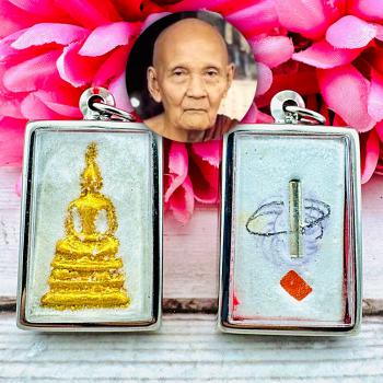 Somdej Buddha 3row Relic Grown Wheel Takrut Yant Doo Watsakae Thai Amulet #18379