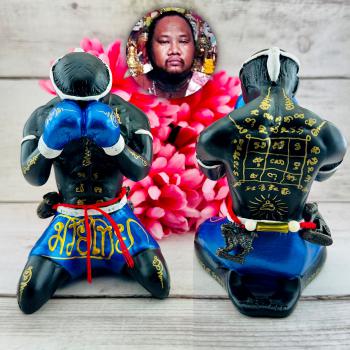 Guardian Yant Blue Fighter Boxing Statue Hunpayon Waikru Sann Thai Amulet #18380