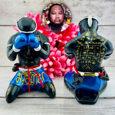 Guardian Yant Blue Fighter Boxing Statue Hunpayon Waikru Sann Thai Amulet #18380