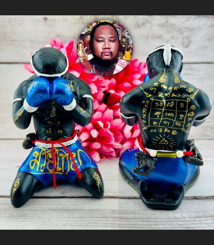 Guardian Yant Blue Fighter Boxing Statue Hunpayon Waikru Sann Thai Amulet #18380