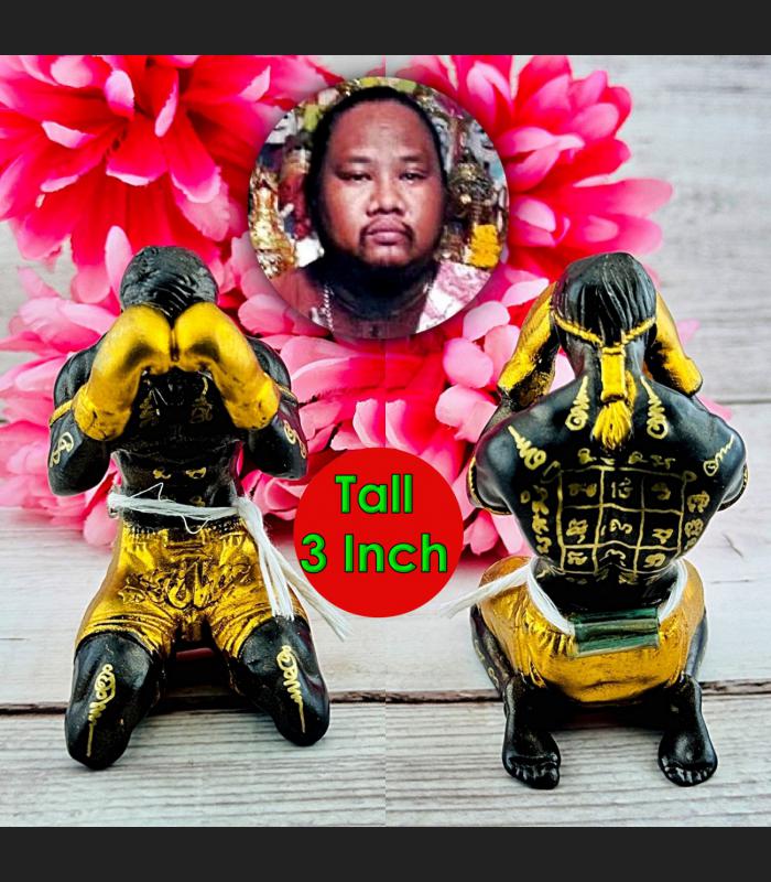 Gold Yant Champion Fighter Boxing Statue Hunpayon Waikru Sann Thai Amulet #18382