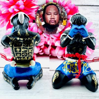 Yant Champion Blue Fighter Boxing Statue Hunpayon Waikru Sann Thai Amulet #18383