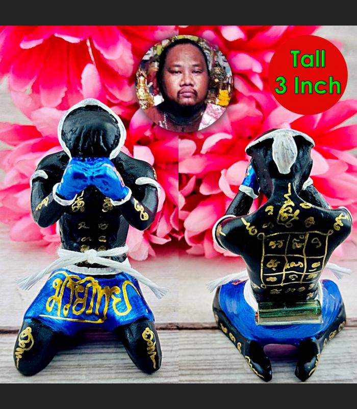 Yant Champion Blue Fighter Boxing Statue Hunpayon Waikru Sann Thai Amulet #18383