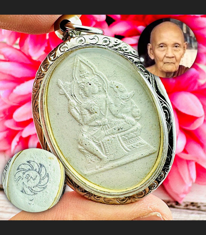 Buddha Hide Over 4face Deity Phom Behind Ink Wheel Doo Be2517 Thai Amulet #18387
