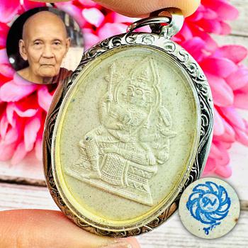 Buddha Hide Over 4face Deity Phom Wealth Ink Wheel Doo Be2517 Thai Amulet #18388