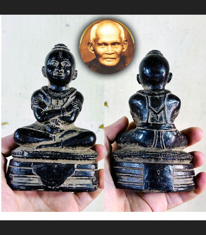 Guman Thep Boy Statue Jindamani Boon Gambling Rich Win Casino Thai Amulet #18416
