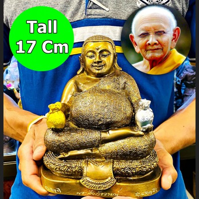 Happy Buddha Statue Sankajai Wealth Money Gold Bag Hong Be2553 Thai Amulet 18418