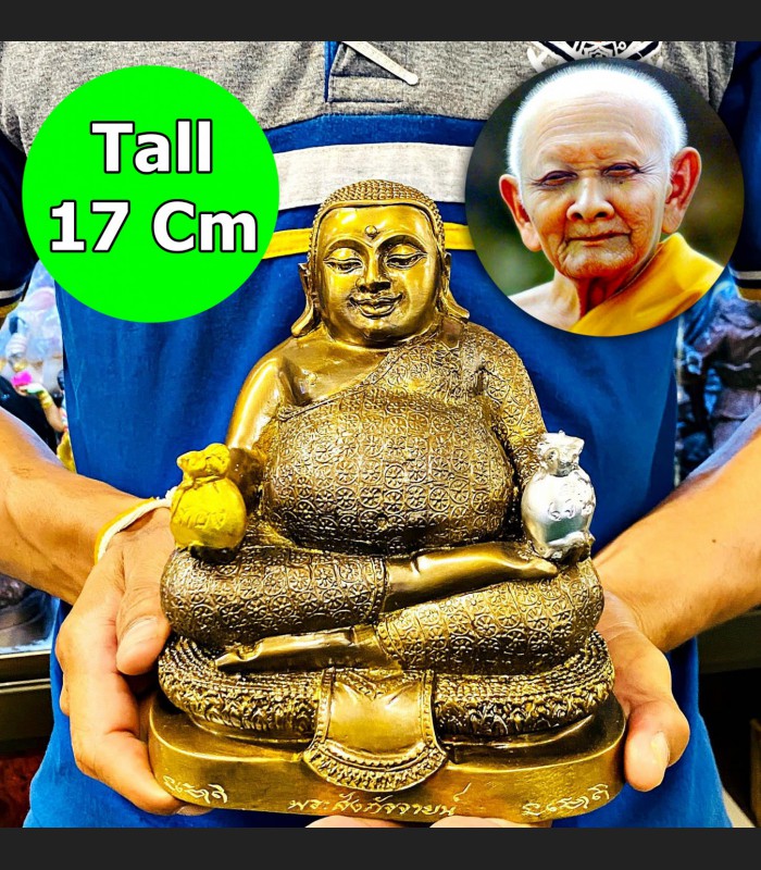 Happy Buddha Statue Sankajai Wealth Money Gold Bag Hong Be2553 Thai Amulet 18418
