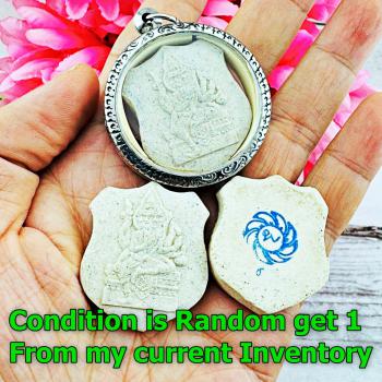 Buddha Shield Over 4face Deity Phom Yant Ink Wheel Doo Be2517 Thai Amulet #18425