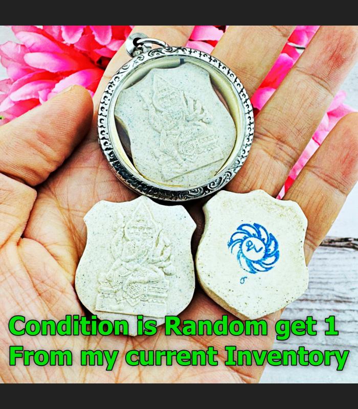 Buddha Shield Over 4face Deity Phom Yant Ink Wheel Doo Be2517 Thai Amulet #18425