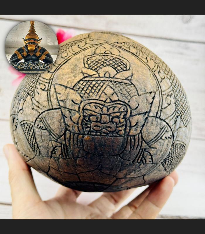 No Eye Coconut Shell Rahu Eat Moon Rich Win Money Watsrisatong Thai Amulet 18437